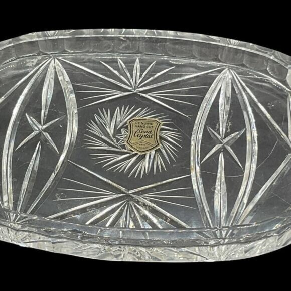 Vintage Lead Crystal Sugar & Creamer Set With Tray & Lid Hand Cut - Picture 11 of 14